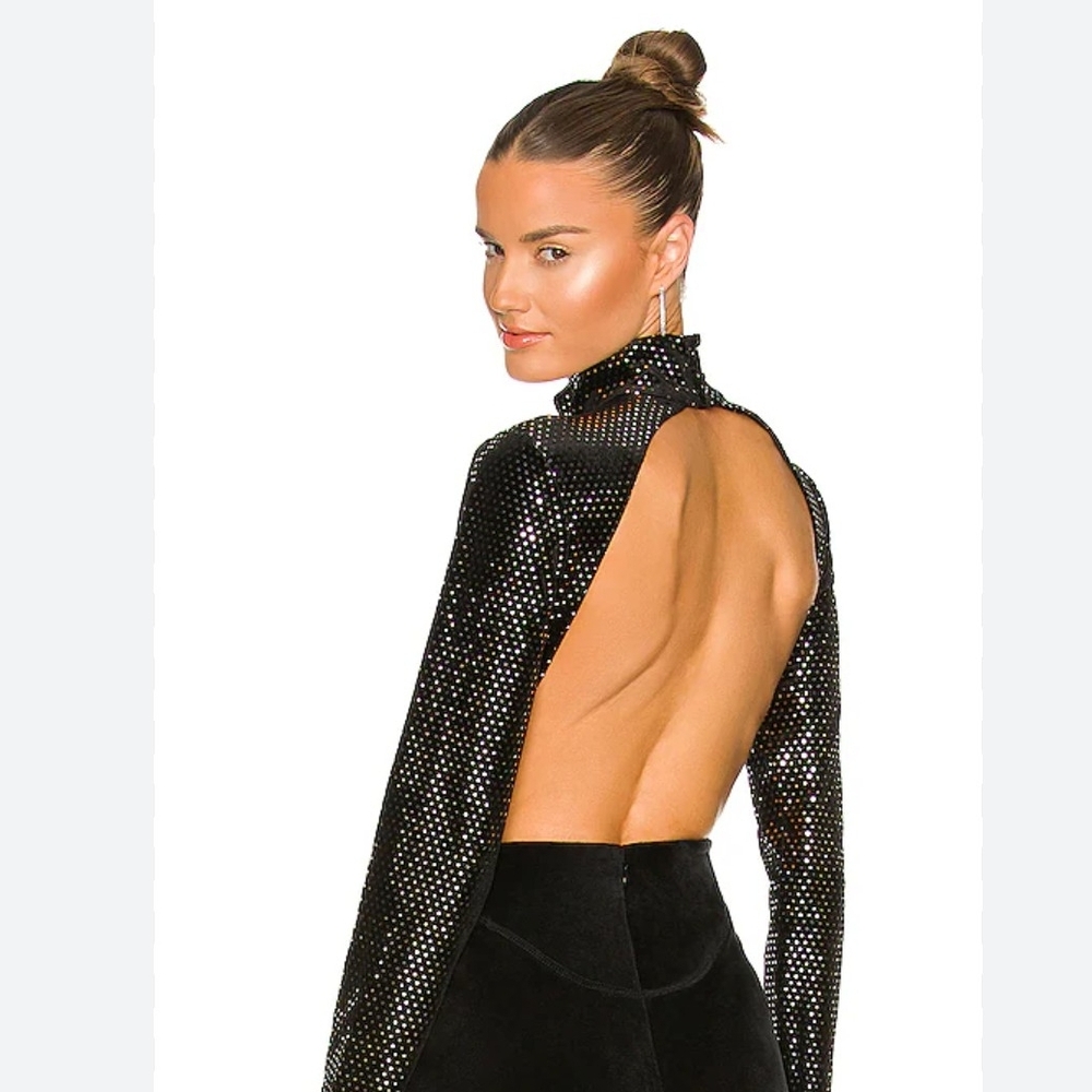 H:ours Black Sequin Open Back Silvana Bodysuit